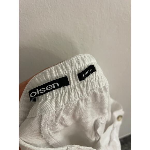 Olsen sz 8 Linen Pants White Wide Leg High Rise Carpenter Pockets Resort Beach - Picture 8 of 9